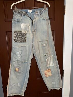 Light Wash Patchwork Distressed Jeans